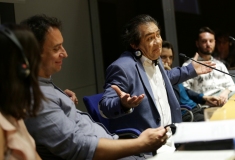 Von links: Andre Raatzsch, Leiter des Referats Dokumentation des Dokumentations- und Kulturzentrums Deutscher Sinti und Roma,  Riccardo M Sahiti, musikalischer Leiter der Roma und Sinti Philharmoniker Erster Tag der internationalen Fachkonferenz „Is Auschwitz only sleeping?“ im Auditorium Maximum der Jagiellonian Universität Krakau, 31. Juli 2019 © Dokumentations- und Kulturzentrum Deutscher Sinti und Roma / Jarek Praszkiewicz
