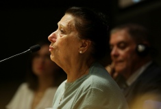 Die Holocaustüberlebende Rita Prigmore. Zweiter Tag der internationalen Fachkonferenz „Is Auschwitz only sleeping?“ im Auditorium Maximum der Jagiellonian Universität Krakau, 1. August 2019 © Dokumentations- und Kulturzentrum Deutscher Sinti und Roma / Jarek Praszkiewicz